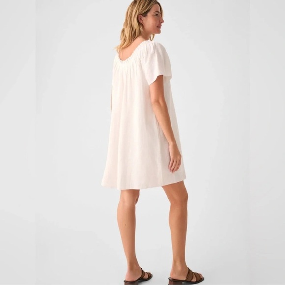 Faherty Annabelle White Organic Cotton Flax Dress Peasant Cottagecore Costal - Picture 2 of 14